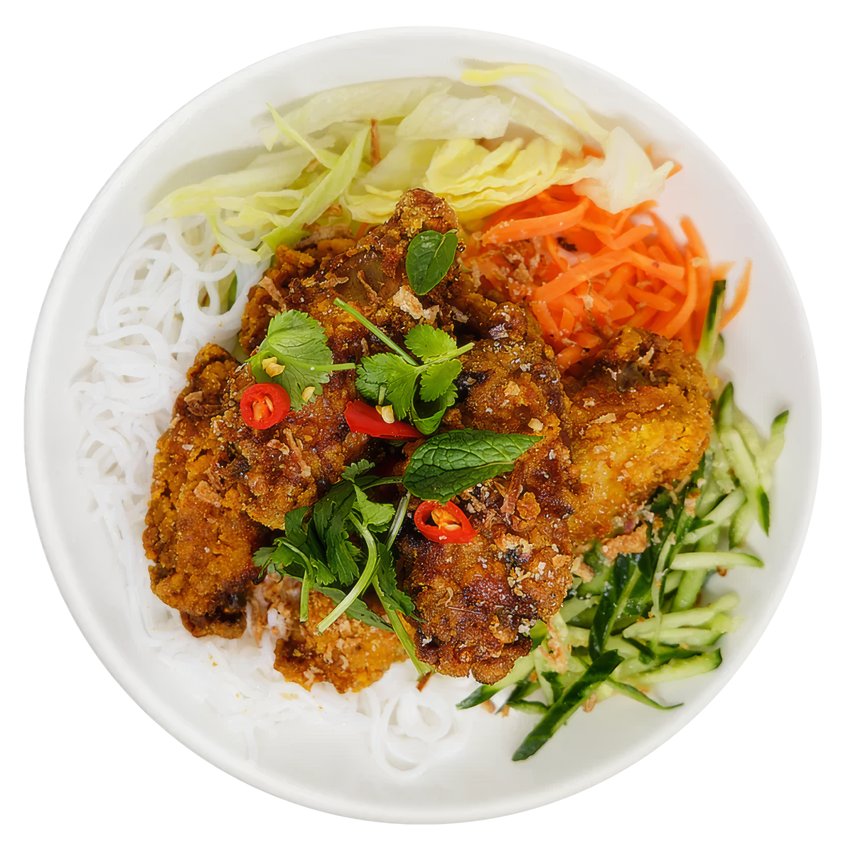 Crispy Chicken Wings Noodle Salad (Bun)
